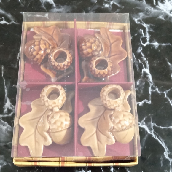 Williams Sonoma Acorn Taper Holders Oak Leaf Fall Autumn Set of 4 - Picture 6 of 10